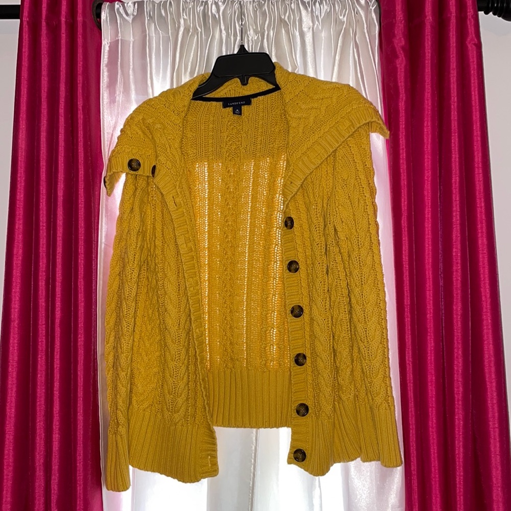 Lands End Yellow Cable Sweater
